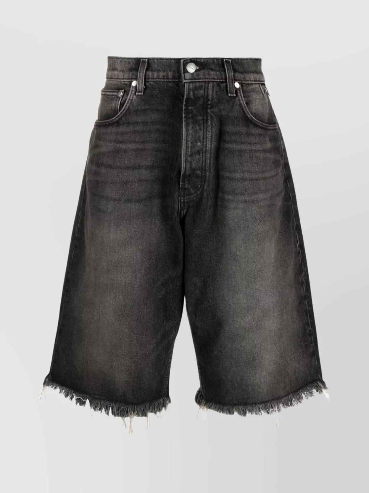 Shop Rhude Distressed Mid-rise Denim Shorts In Black