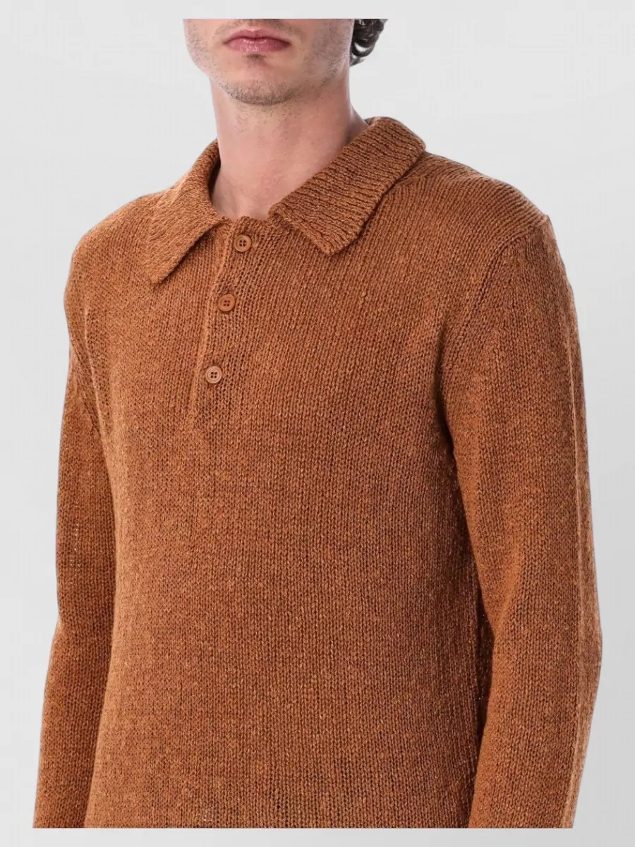 Sunflower Textured Knit Long-Sleeve Polo Sweater