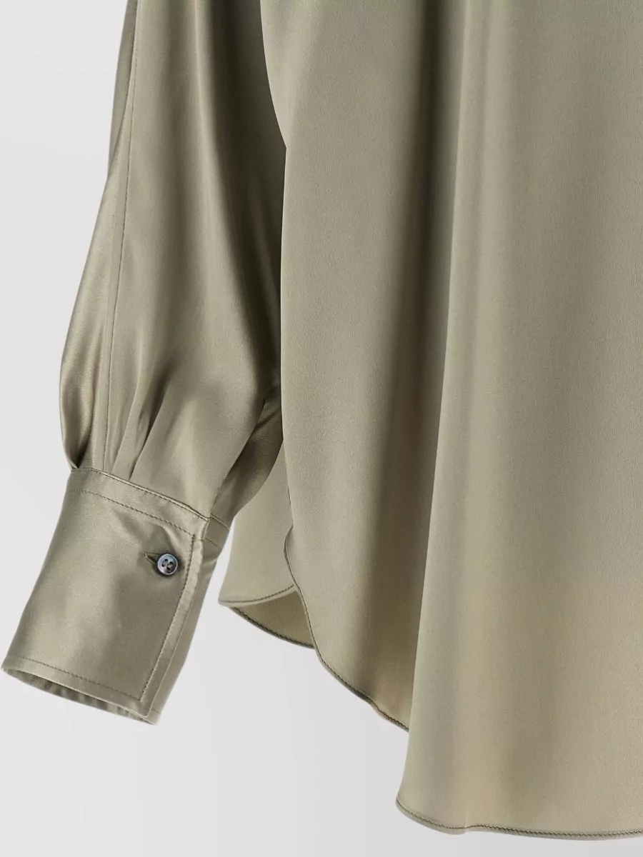 Brunello Cucinelli Silk Satin Mandarin Collar Long-Sleeve Shirt