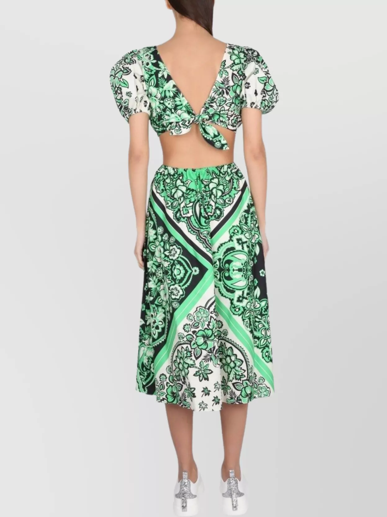 Red Valentino Bandana Print Midi Dress With Puff Sleeves