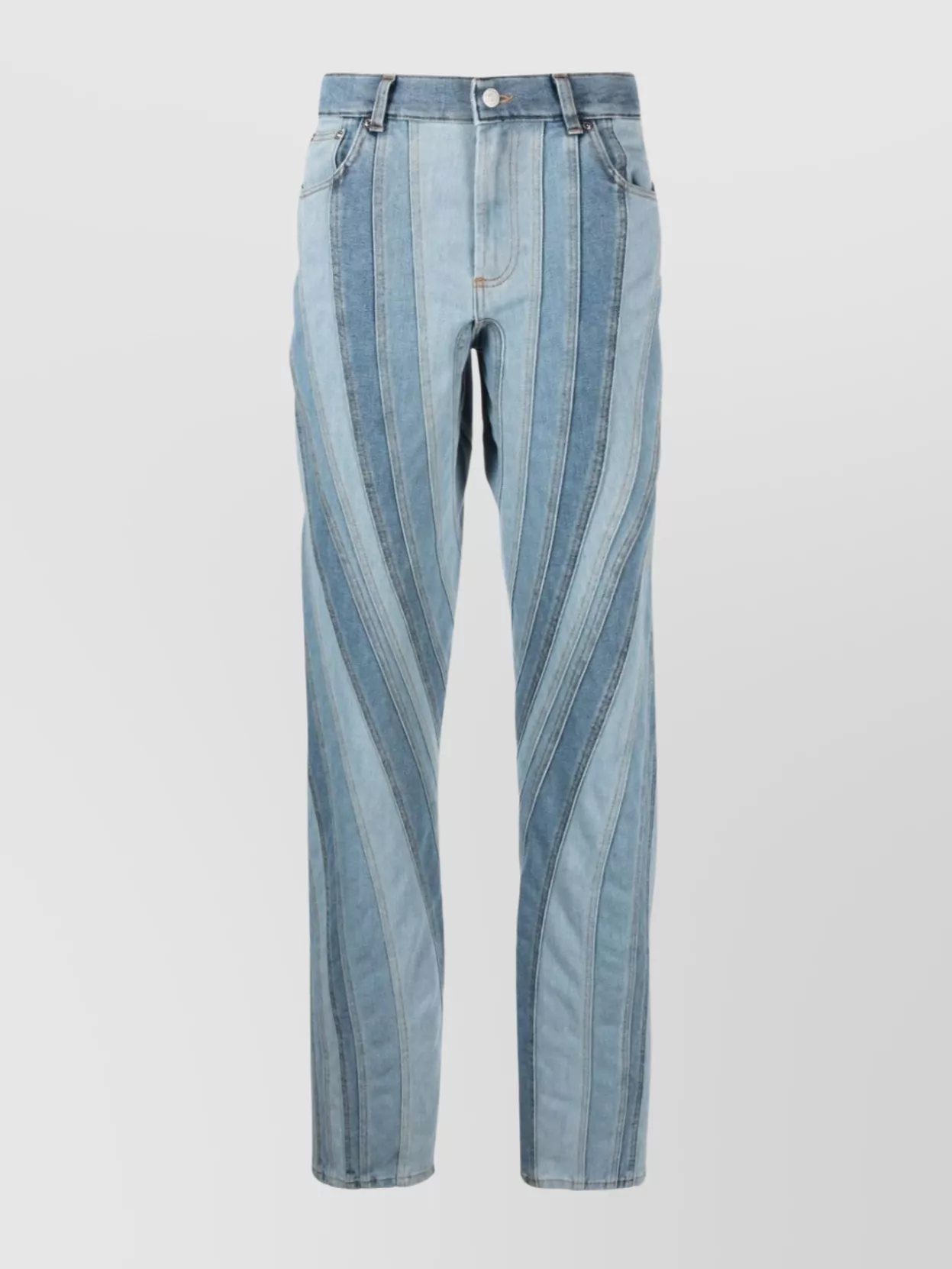 Shop Mugler Spiral Straight-leg High-waisted Trousers In Blue