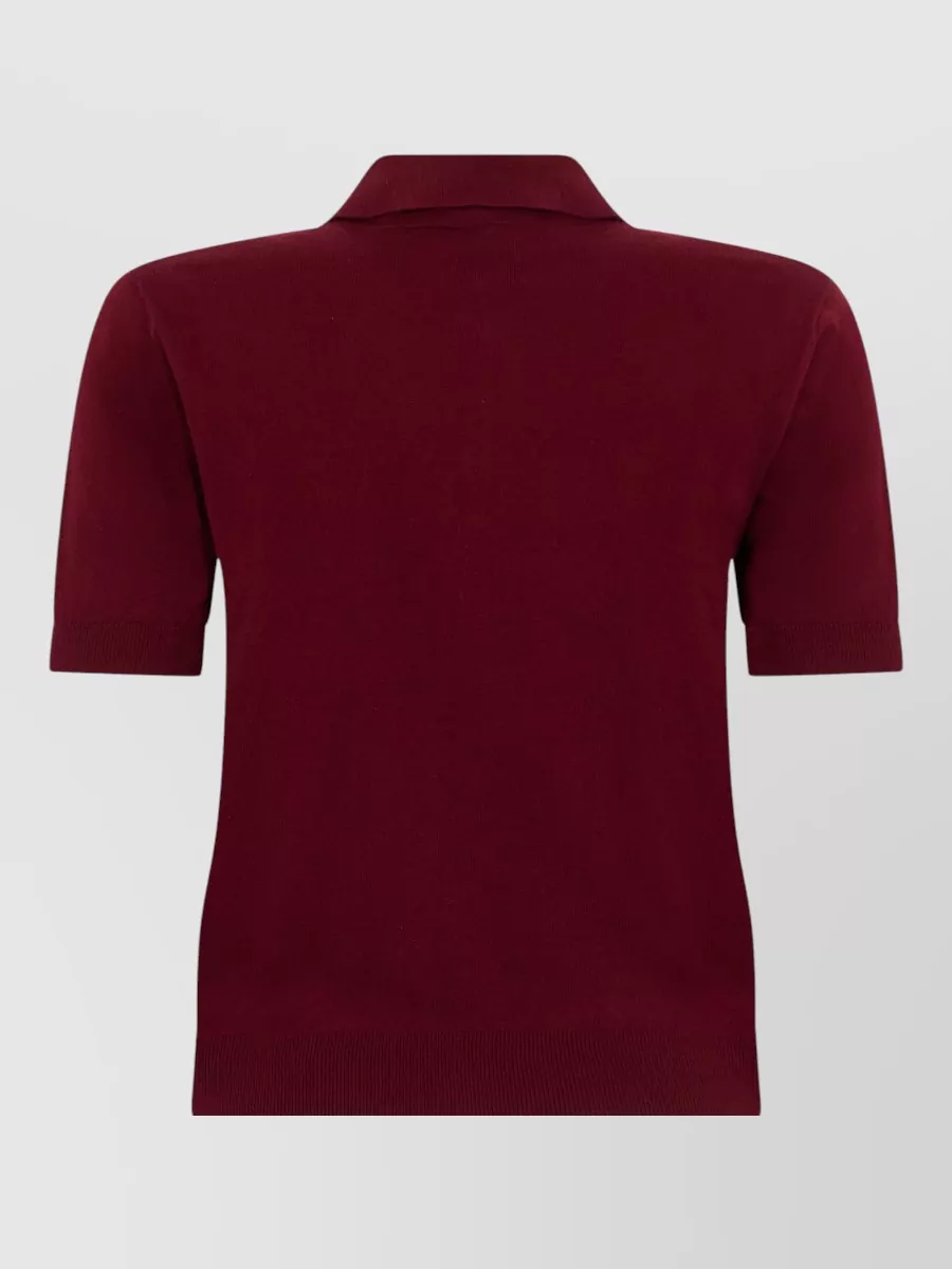 S Max Mara Silk Fine-Knit Short-Sleeve Polo Top