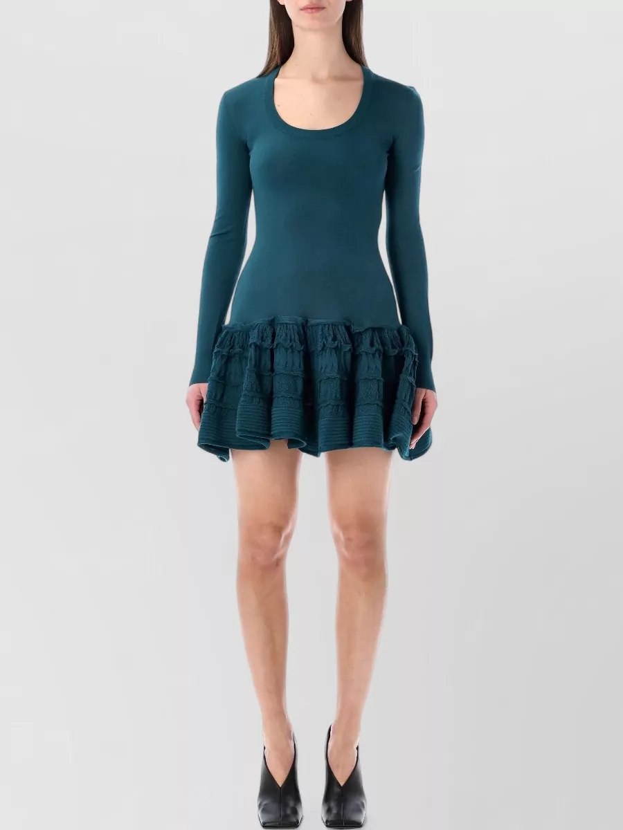 Alaïa Wool Wide Neck Long-Sleeve Slim-Fit Flared Mini Dress