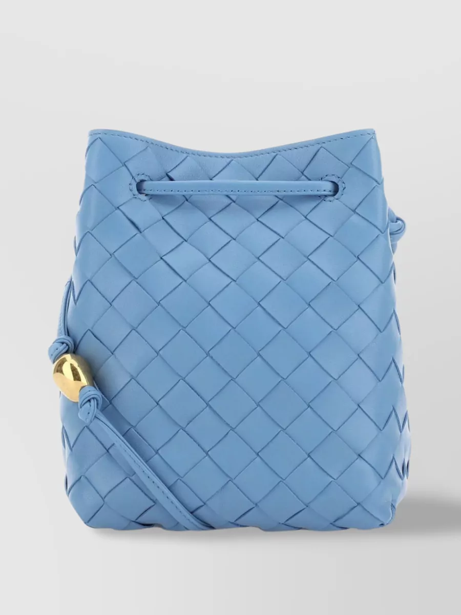 Shop Bottega Veneta Leather Bucket Bag With Woven Texture And Soft Construction In Blue