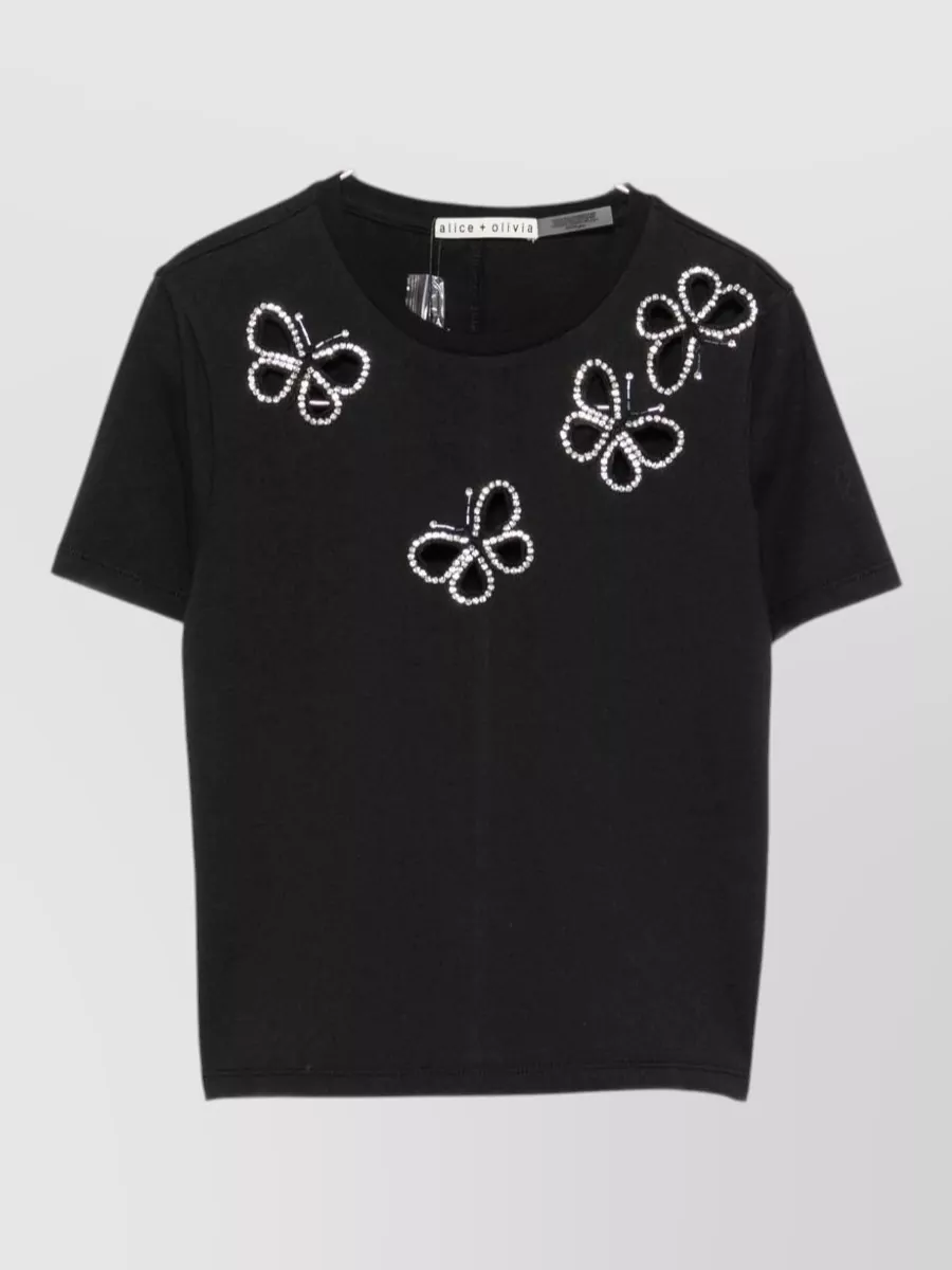 Alice + Olivia cotton crystal embellished cutout t-shirt