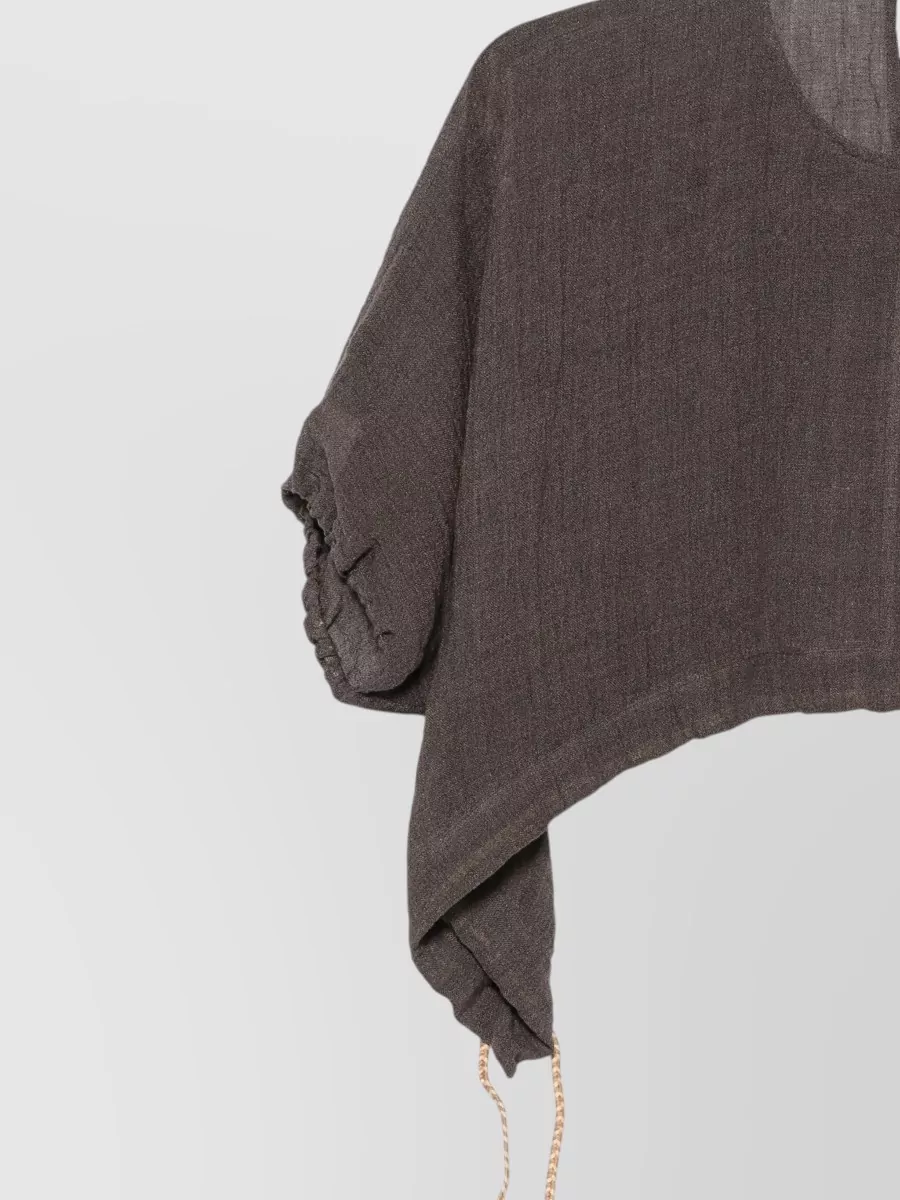 120% Lino Short-Sleeve Cropped Linen Blouse