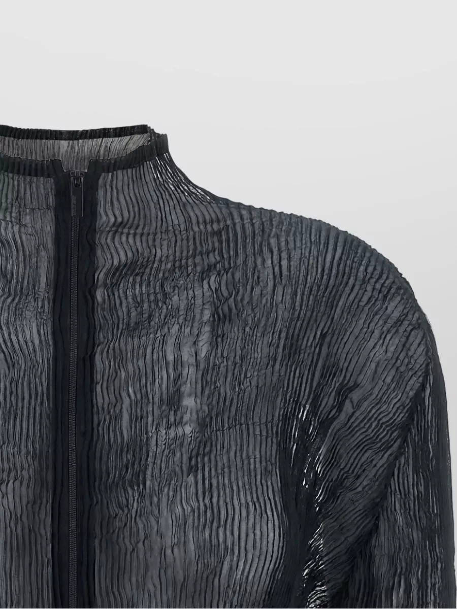 Issey Miyake Chiffon Pleated High-Neck Jacket
