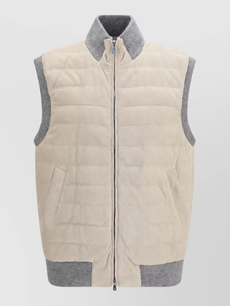 Brunello Cucinelli leather sleeveless padded coat