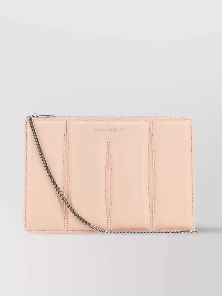 Shop Alexander Mcqueen Leather Shoulder Bag With Textured Chain Strap In Pastel