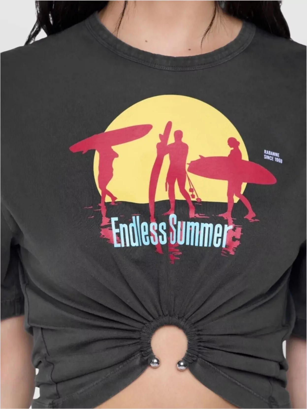 Paco Rabanne Graphic Print Cropped T-Shirt With Ring Detail