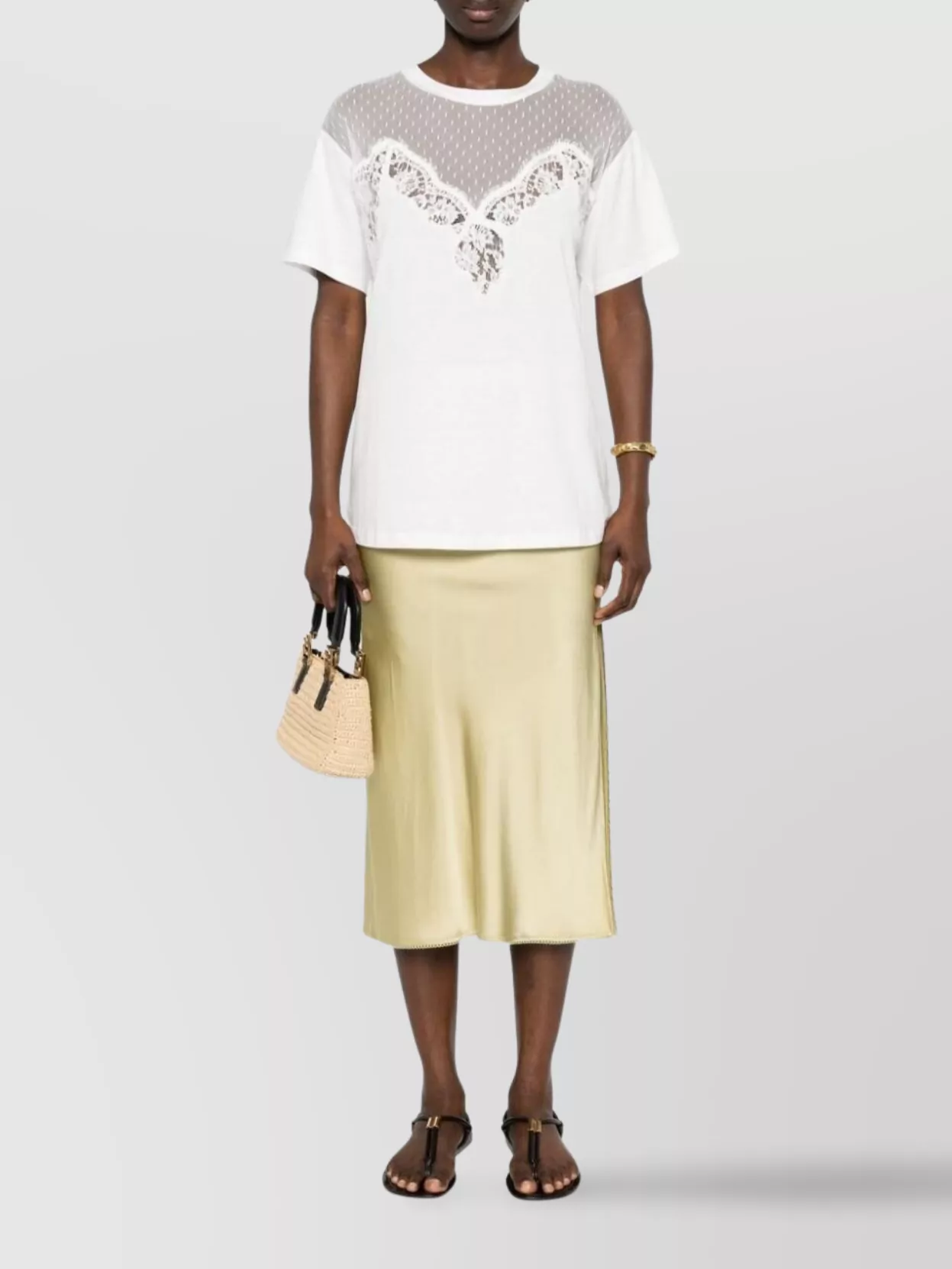 Ermanno Firenze Lace Detail Short Sleeve Round Neck Top In White
