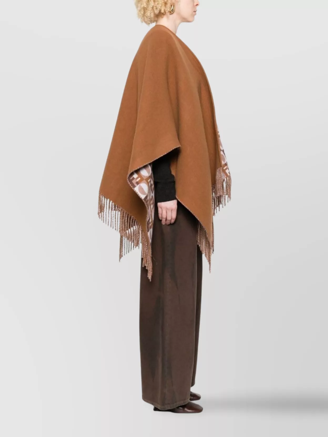 Fendi Biscuit Wool Blend Reversible Cape