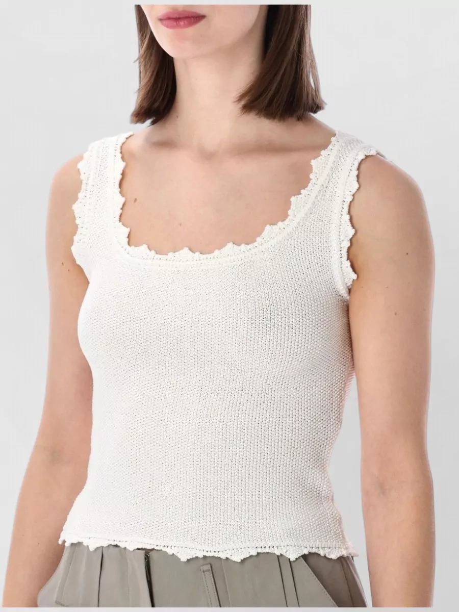 Low Classic Sleeveless Scoop-Neck Lace-Trim Knit Top