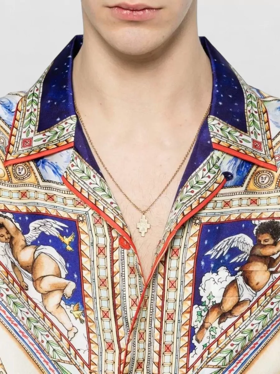 Casablanca Silk Printed Cuban Collar Long-Sleeve Shirt