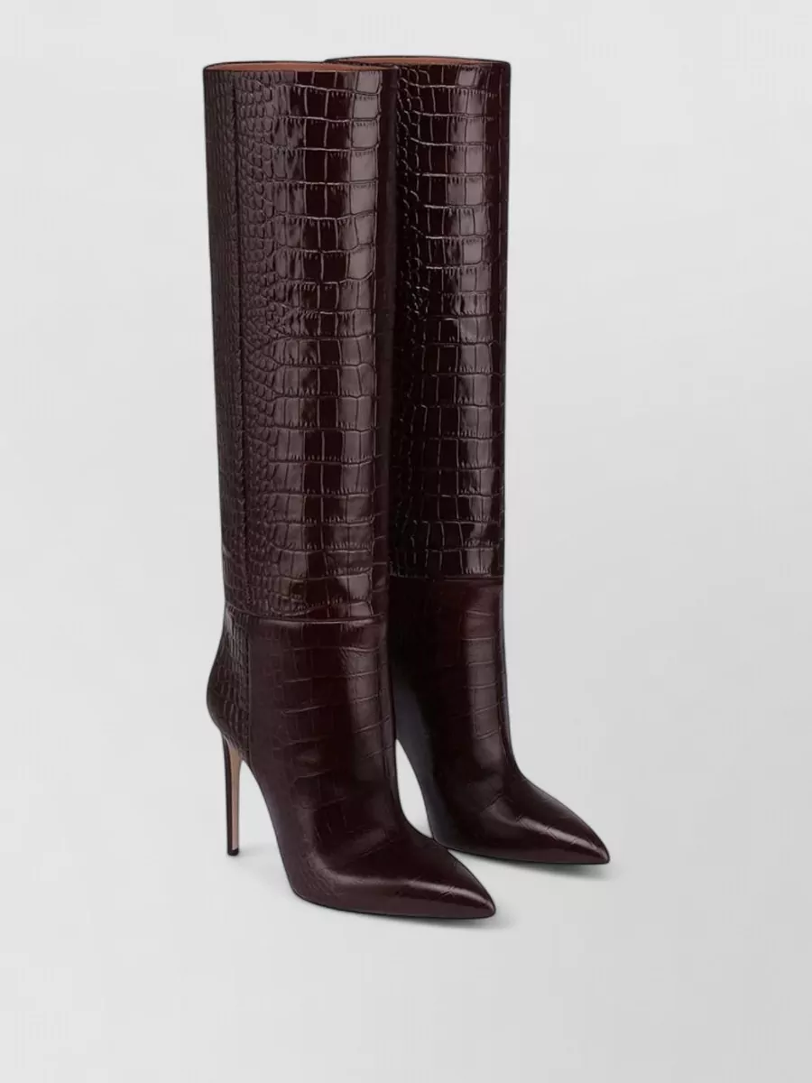 Paris Texas Knee High Stiletto Boot Crocodile Embossed Leather