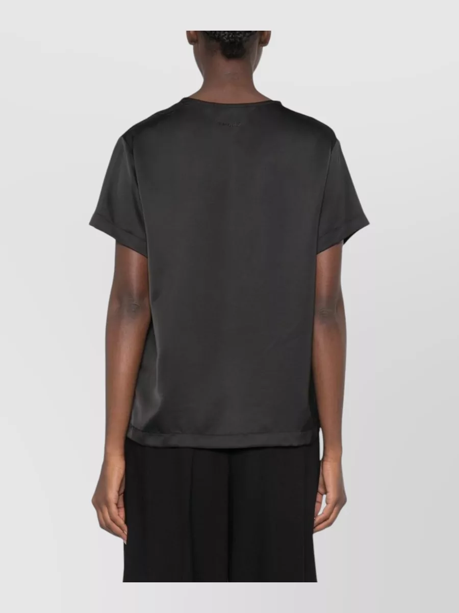 Ermanno Firenze Satin Lace-Trim V-Neck Short-Sleeve Top