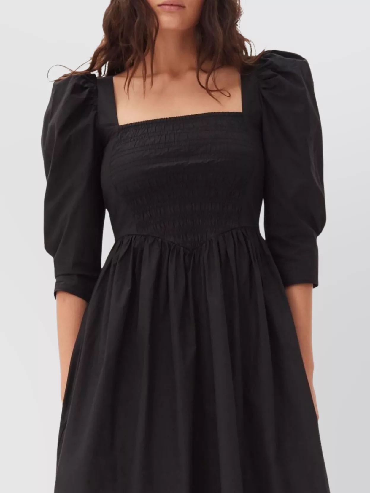 Ganni Ruffled Cotton Dress Square Neckline