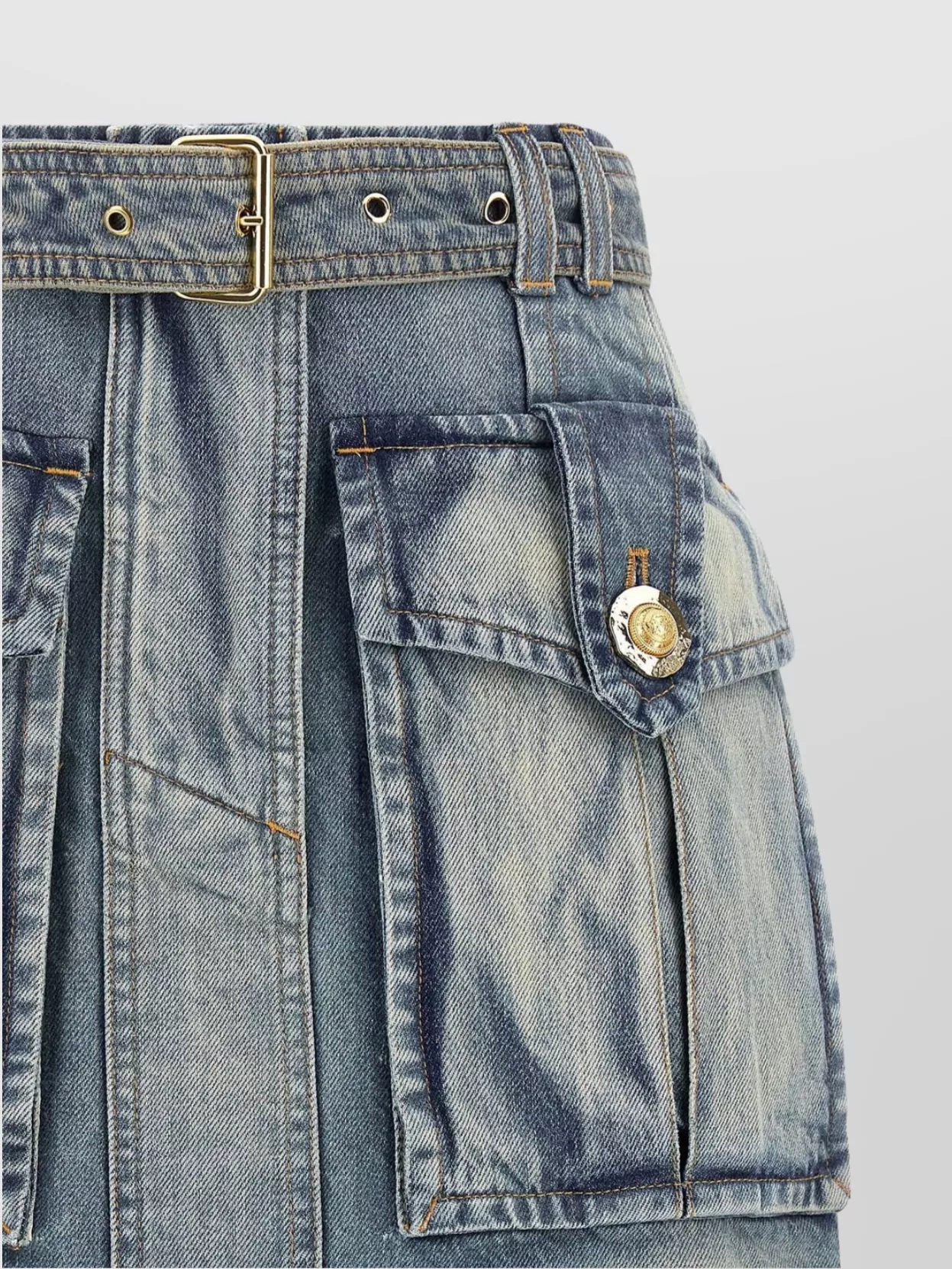 Balmain Distressed Cargo Pocket Skirt With Button Accents