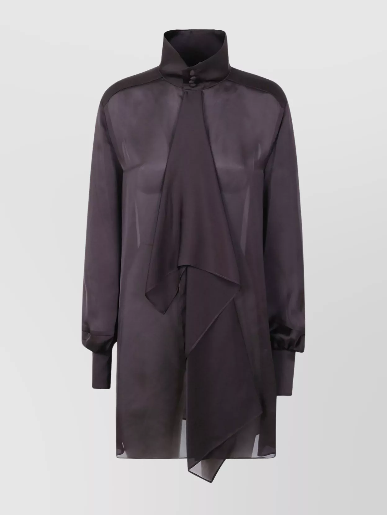 Sacai Draped Sheer High Neck Long Sleeve Dress