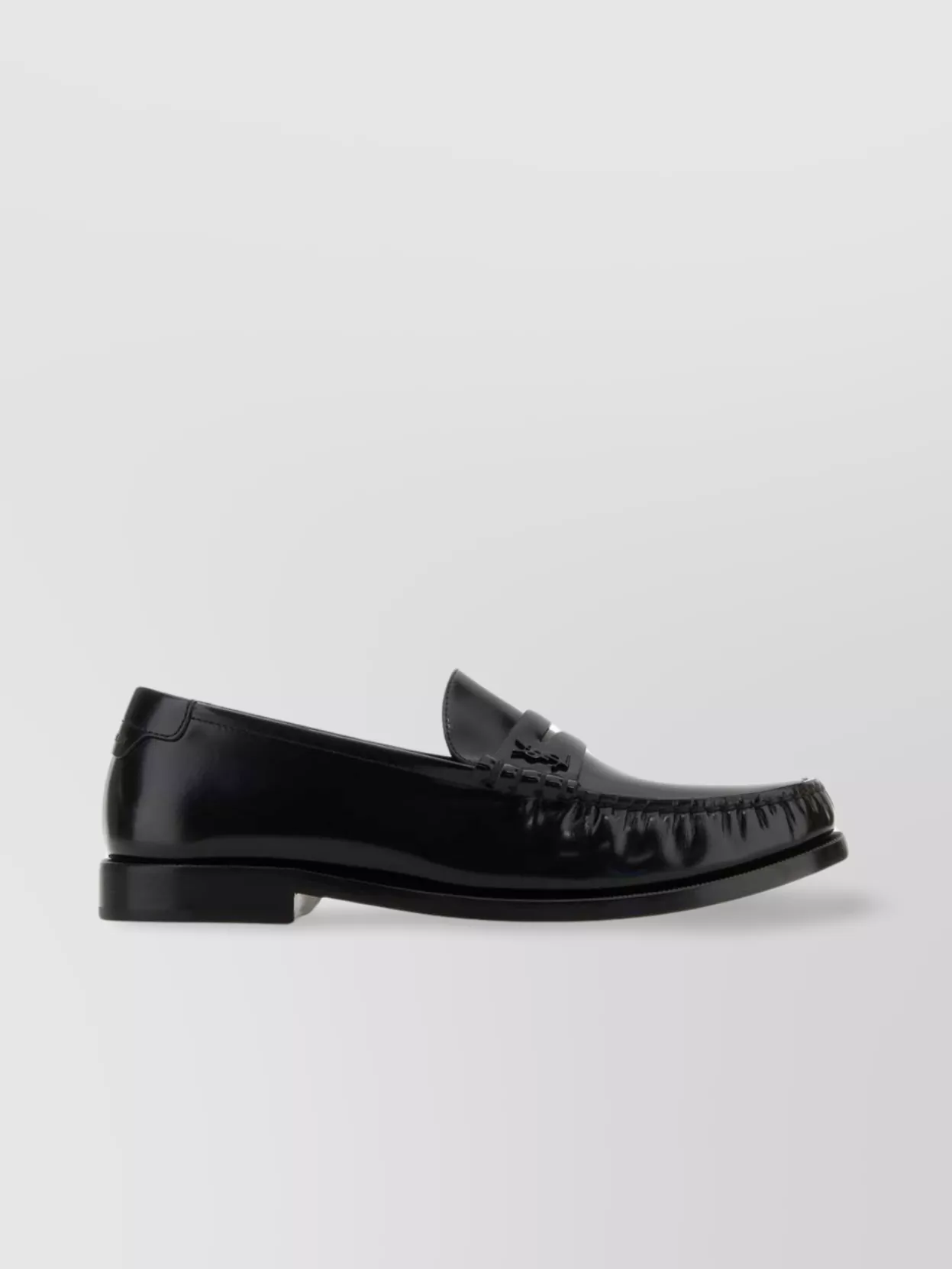 Shop Saint Laurent Glossy Finish Leather Penny Loafers
