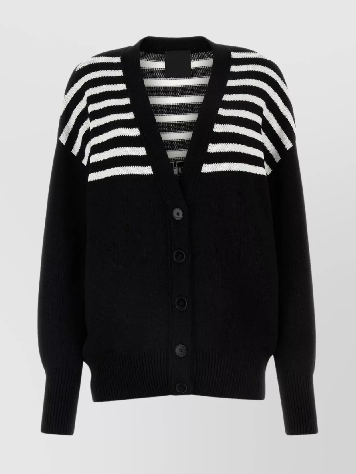 Shop Givenchy Striped Embroidered Oversized V-neck Cardigan In Black