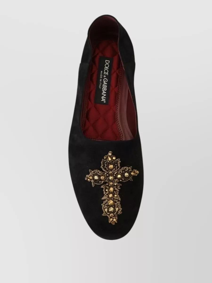 Dolce&Gabbana Suede Leather Embellished Slip-On Slippers