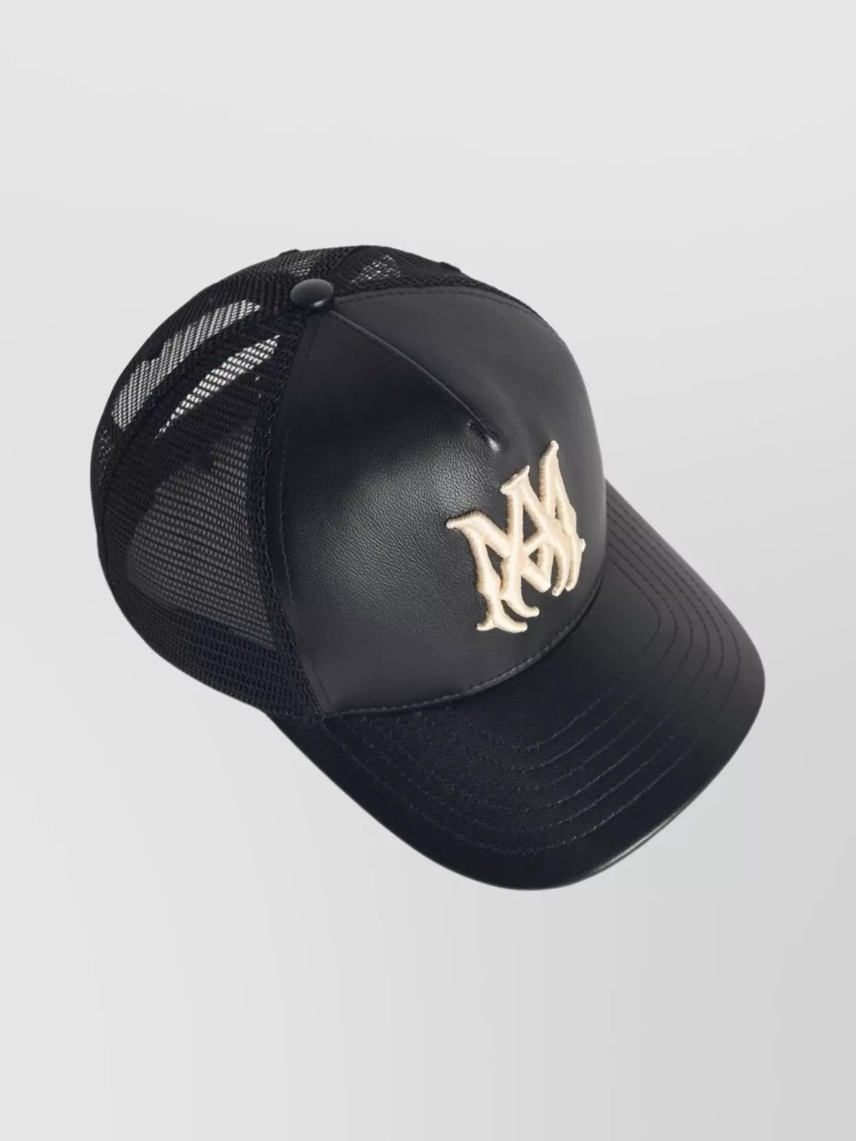 Amiri Leather Cap With Curved Brim And Mesh Back In Black