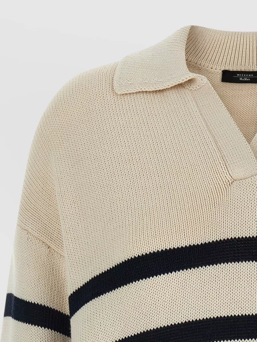 Weekend Max Mara Striped Cotton Knit Long-Sleeve Polo Shirt