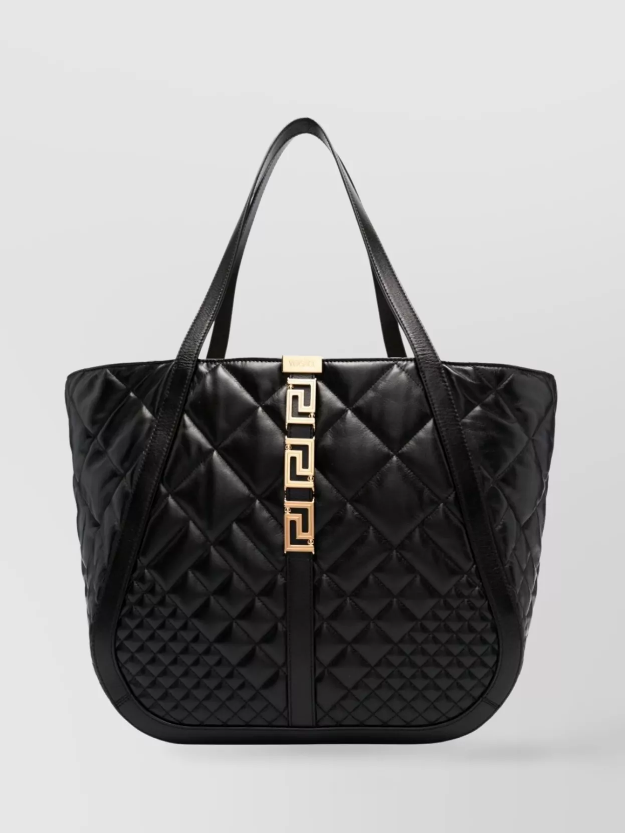 Versace Goddess Quilted Leather Tote In Black