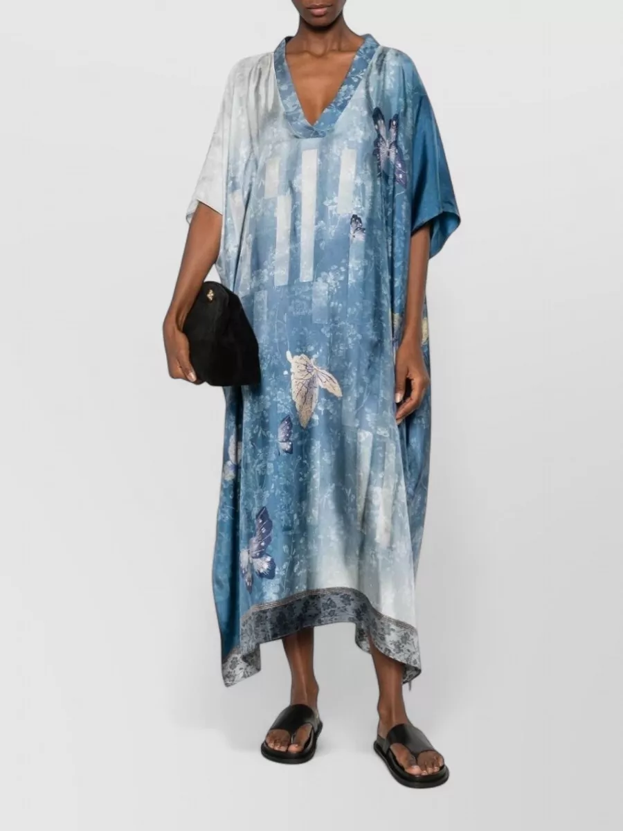 Pierre Louise Mascia Silk Printed V-Neck Short-Sleeve Kaftan