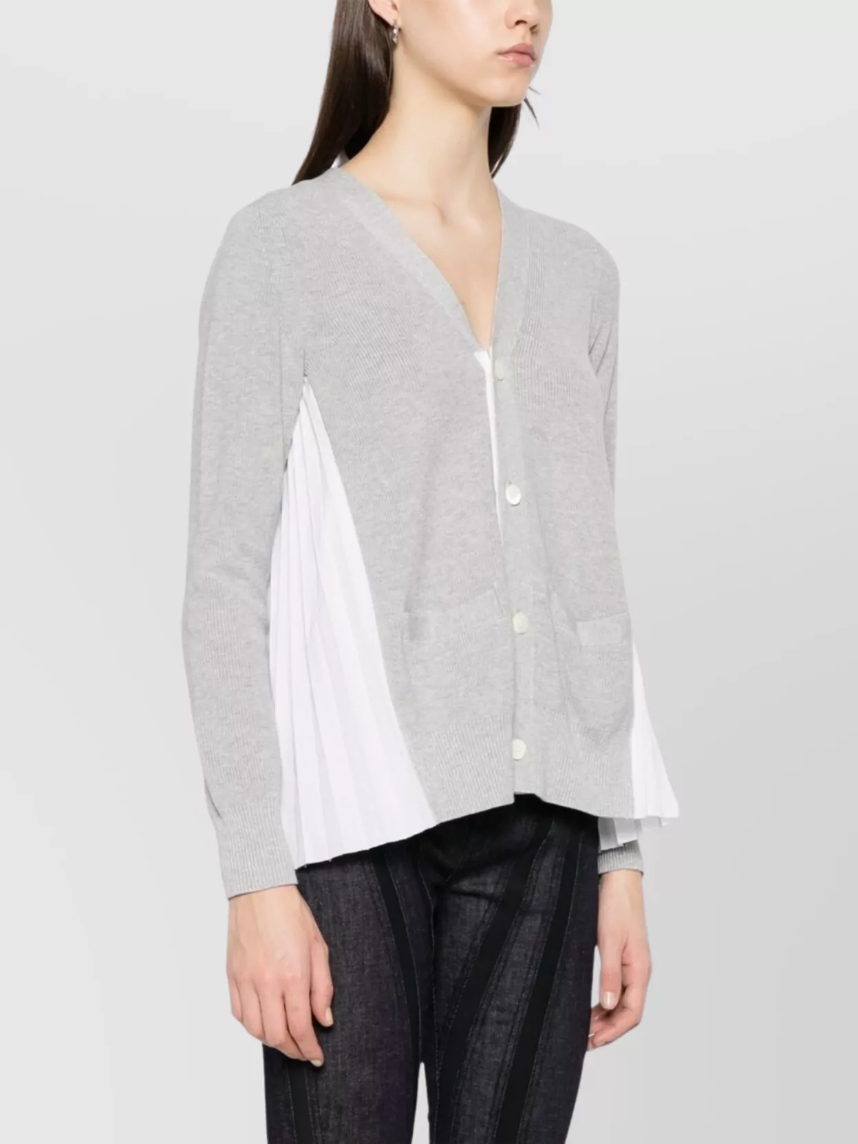 Shop Sacai V-necked Cardigan Pleated Back