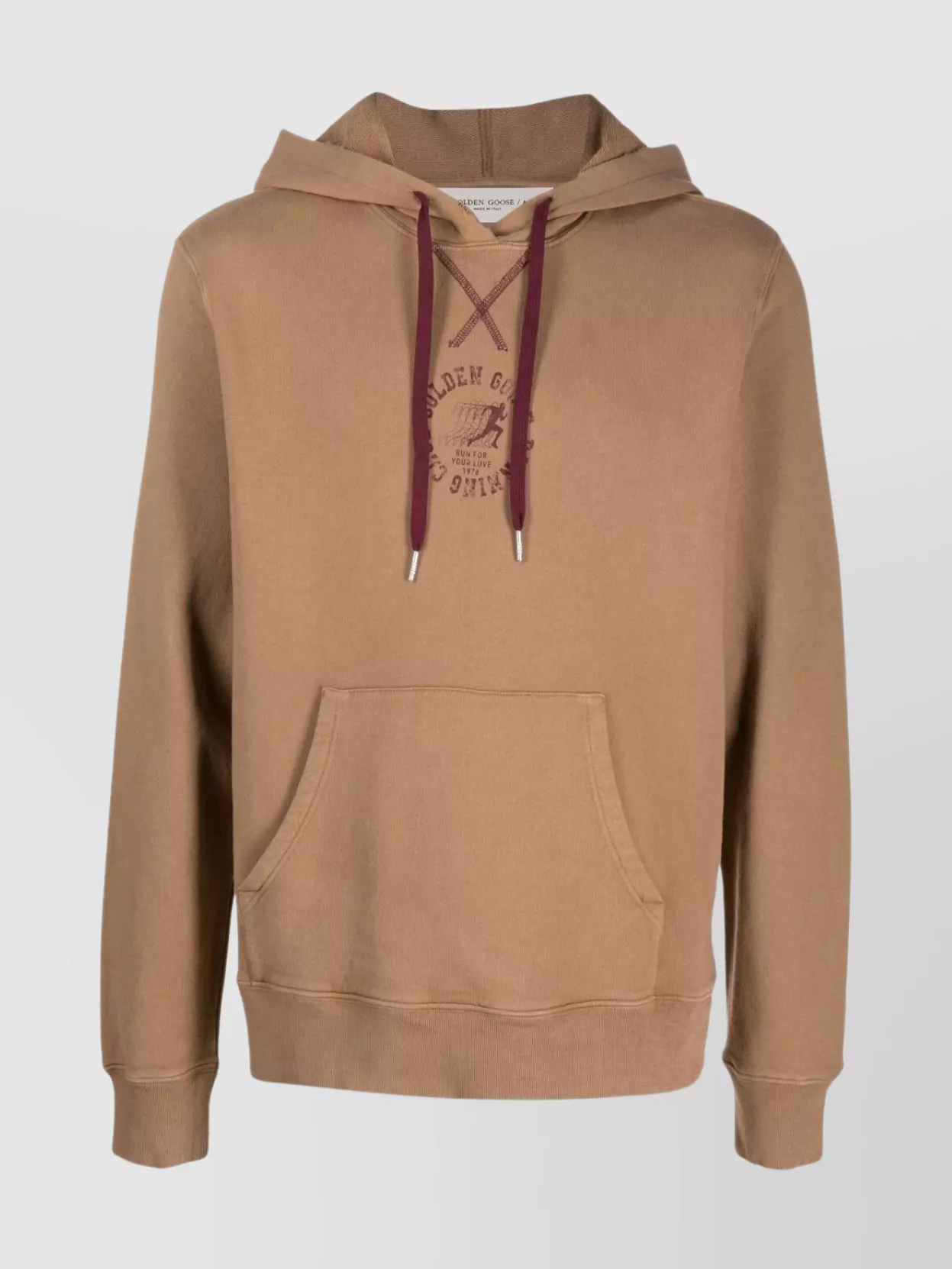 Shop Golden Goose Hooded Sweater With Drawstring And Graphic Print In Brown