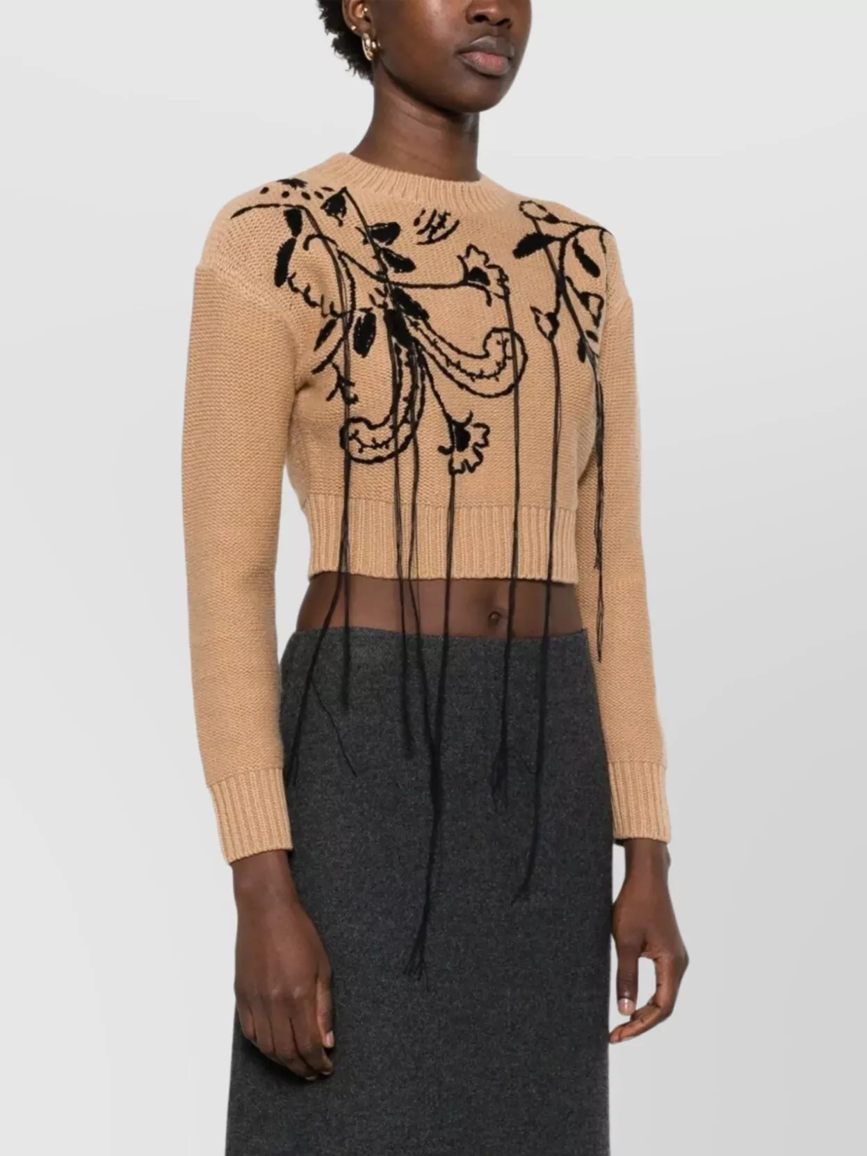 Max Mara Embroidered Knitwear Crop Sleeves Woven Design