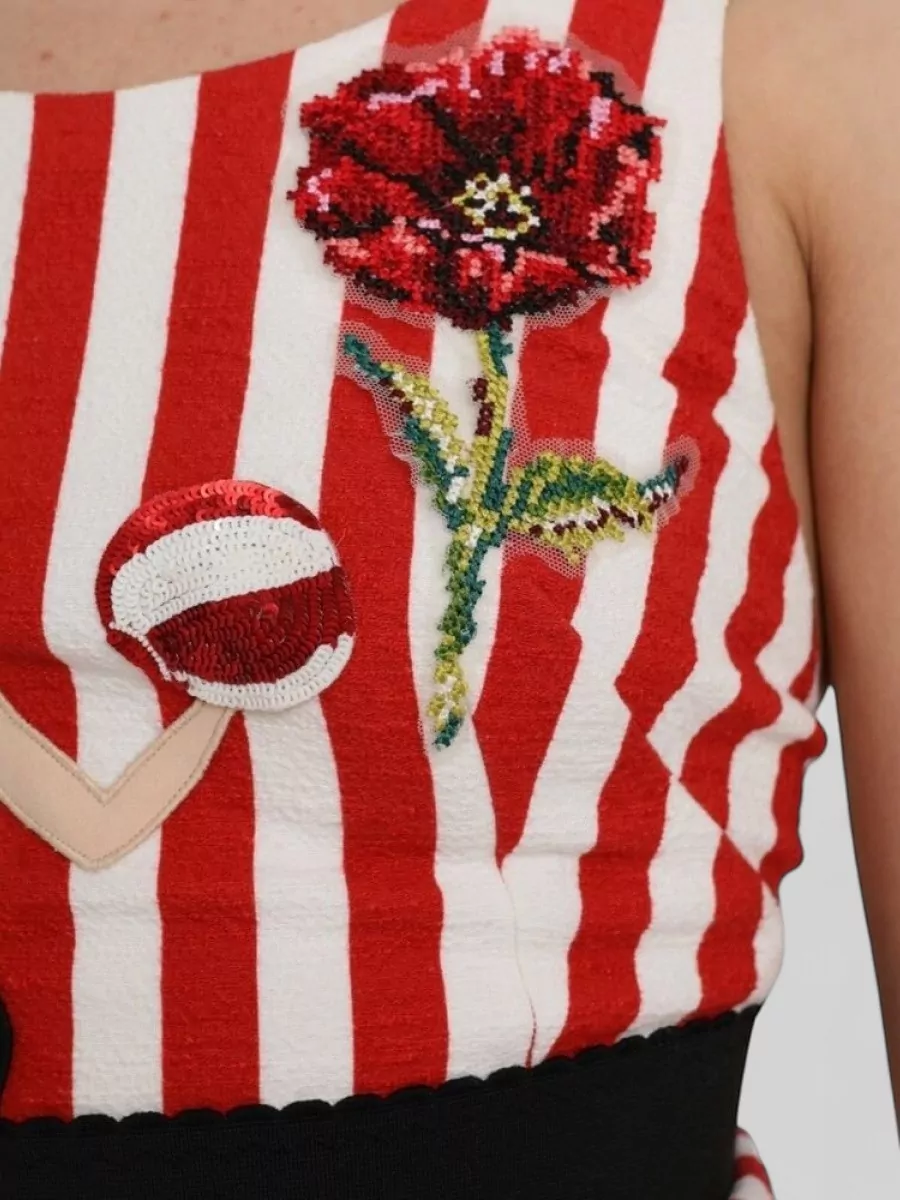 Dolce&Gabbana Sleeveless Floral Embellished Midi Sheath Dress