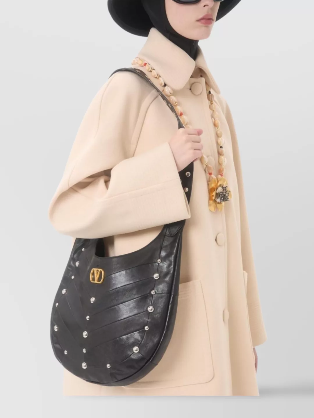 Valentino Wool Coat With Rounded Collar And Pockets In Neutral