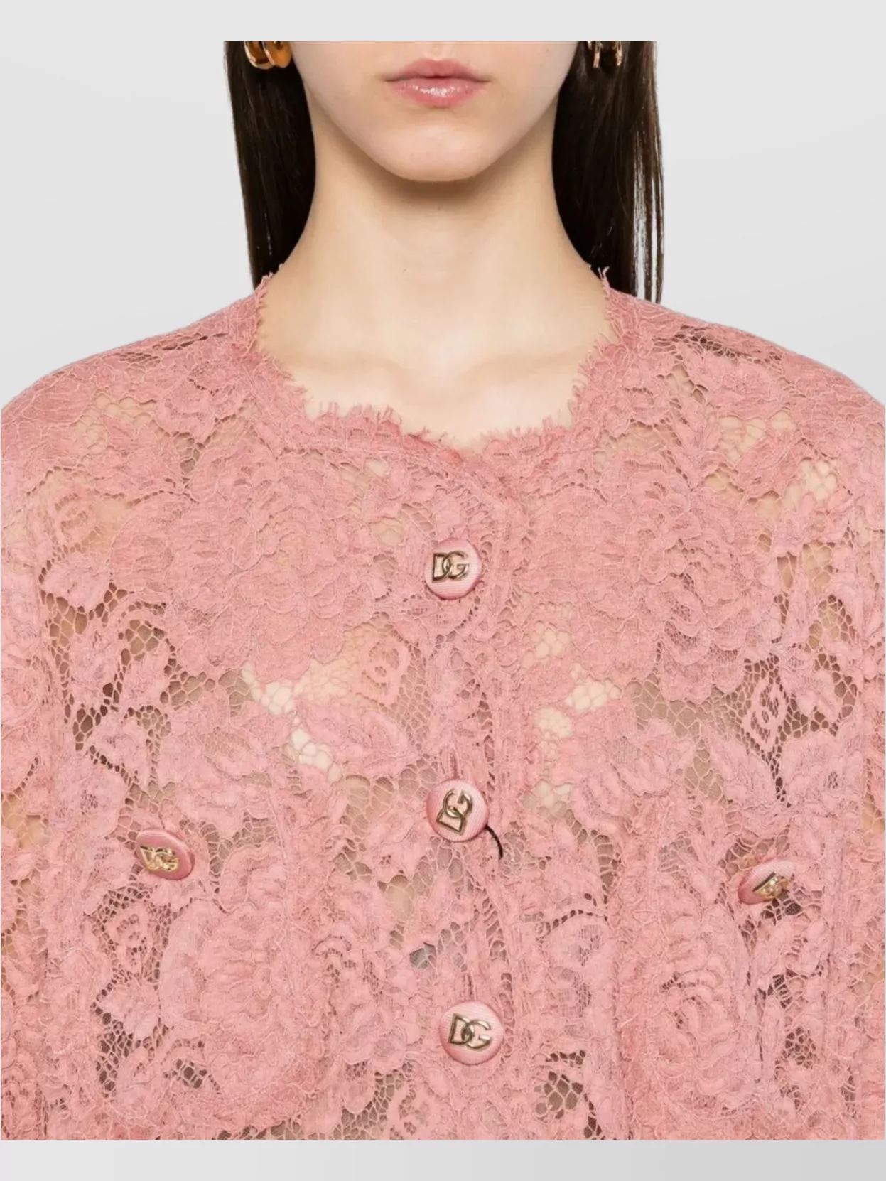 Dolce&Gabbana Collarless Lace Floral Patch Pockets Coat