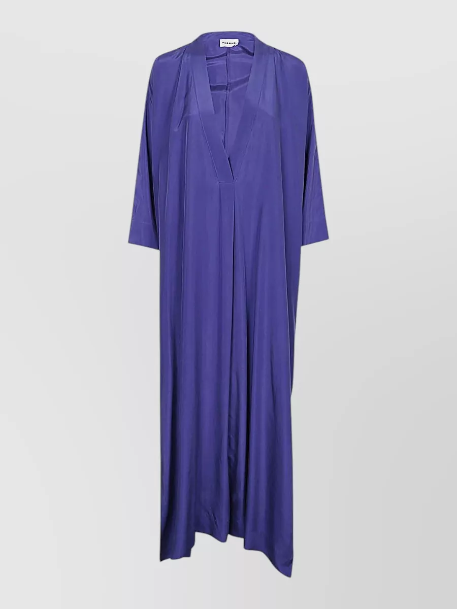 Parosh Silk V-Neck Long-Sleeve Maxi Dress