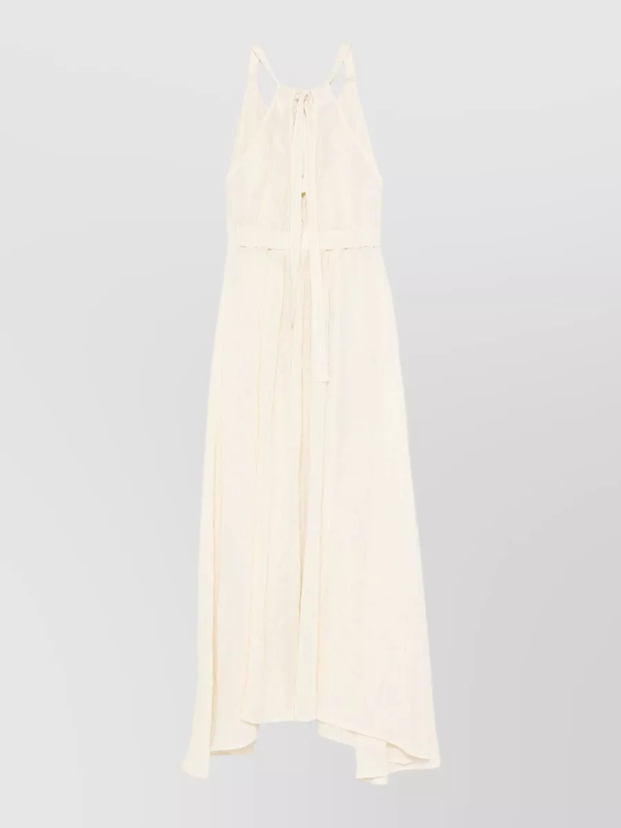 120% Lino Linen V-Neck Sleeveless Slit Beach Dress