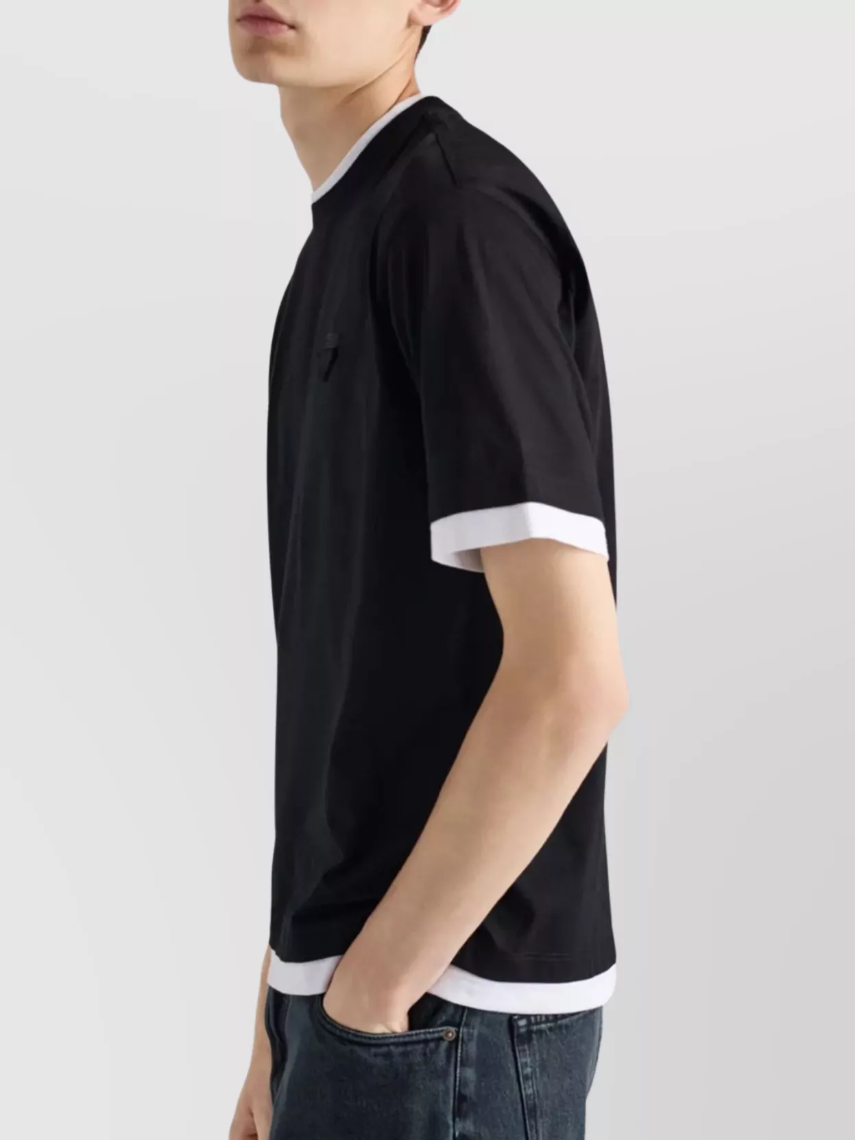 Prada Crew Neck T-Shirt Contrast Trim