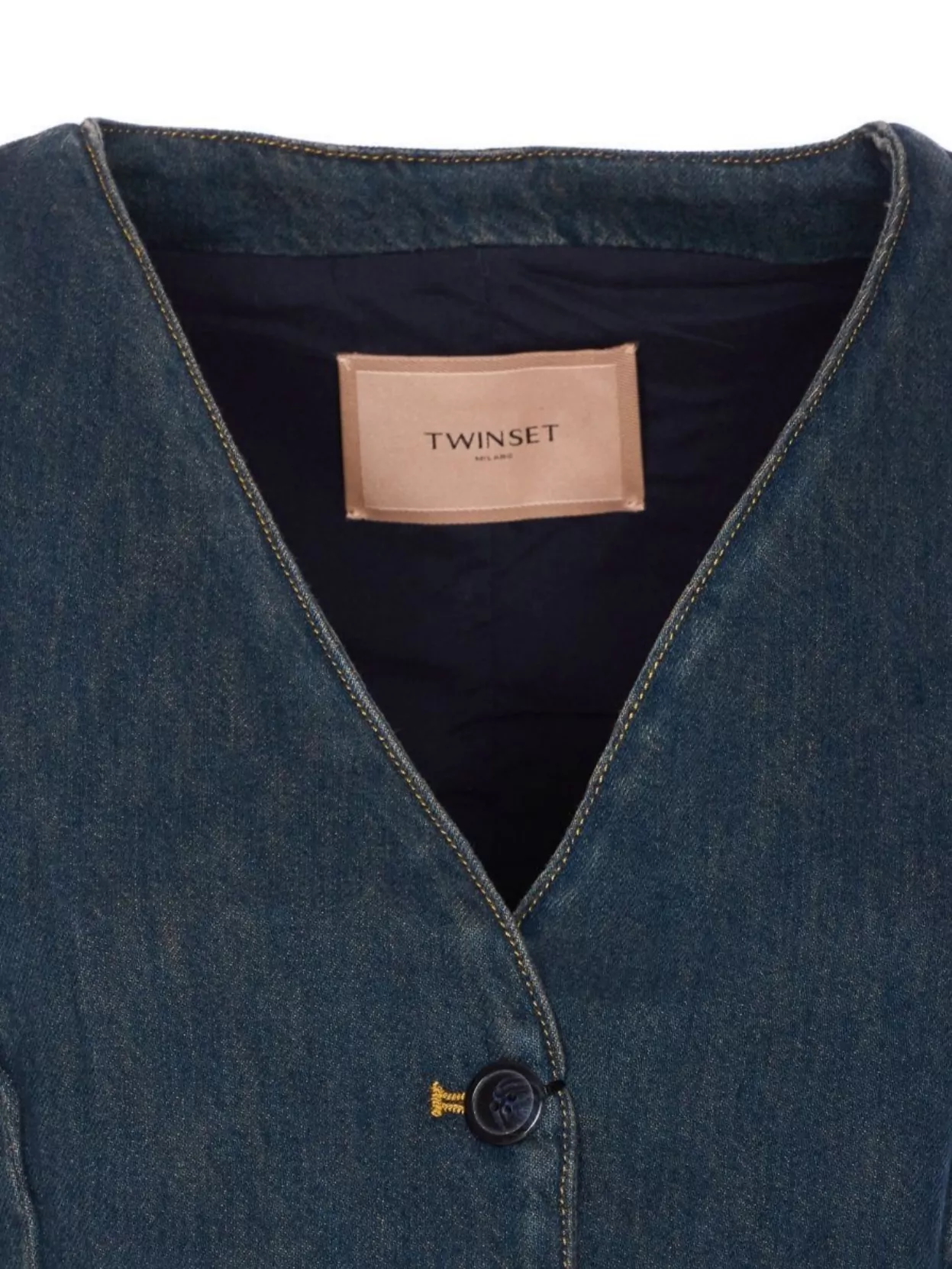 Twin-Set Denim Vest With Front Pockets And V-Neckline