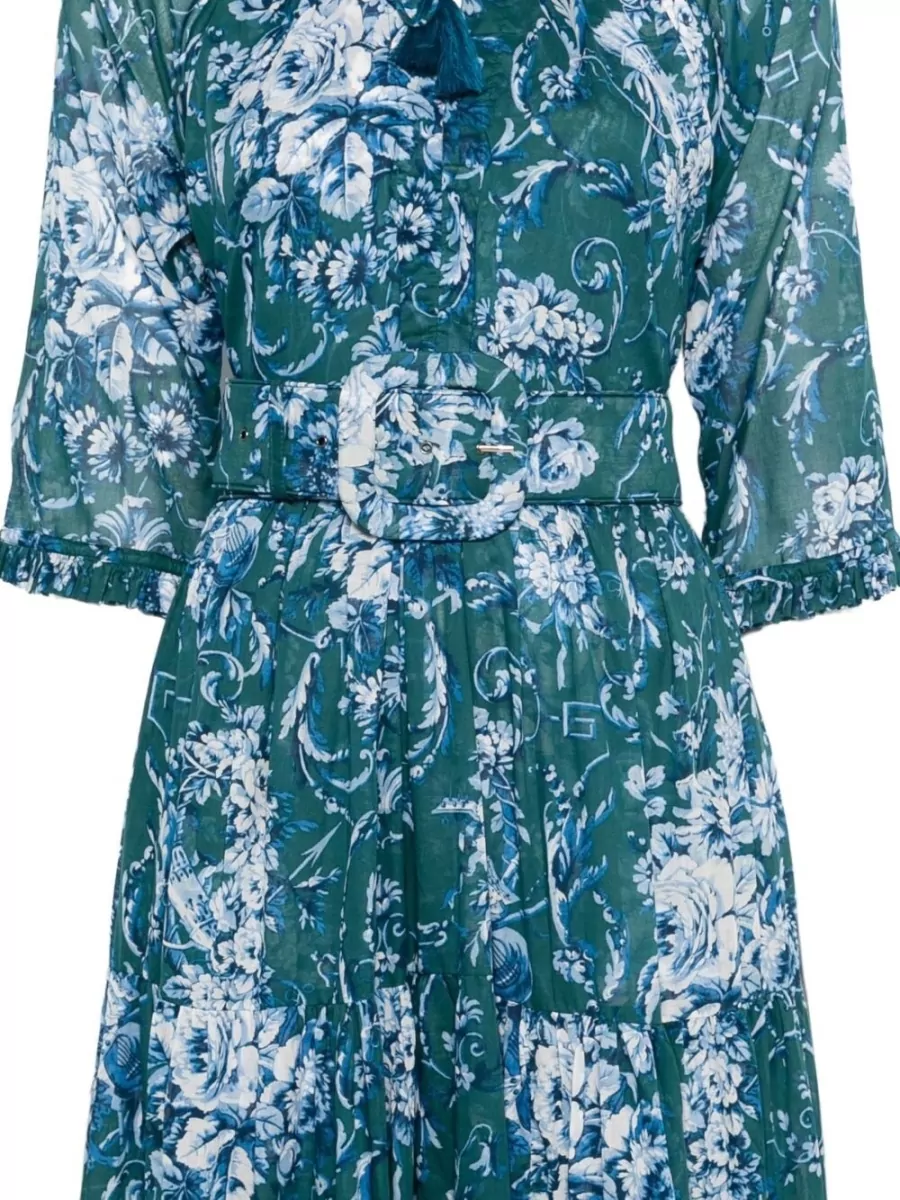 Samantha Sung Cotton Floral-Print Belted Gathered Maxi Dress