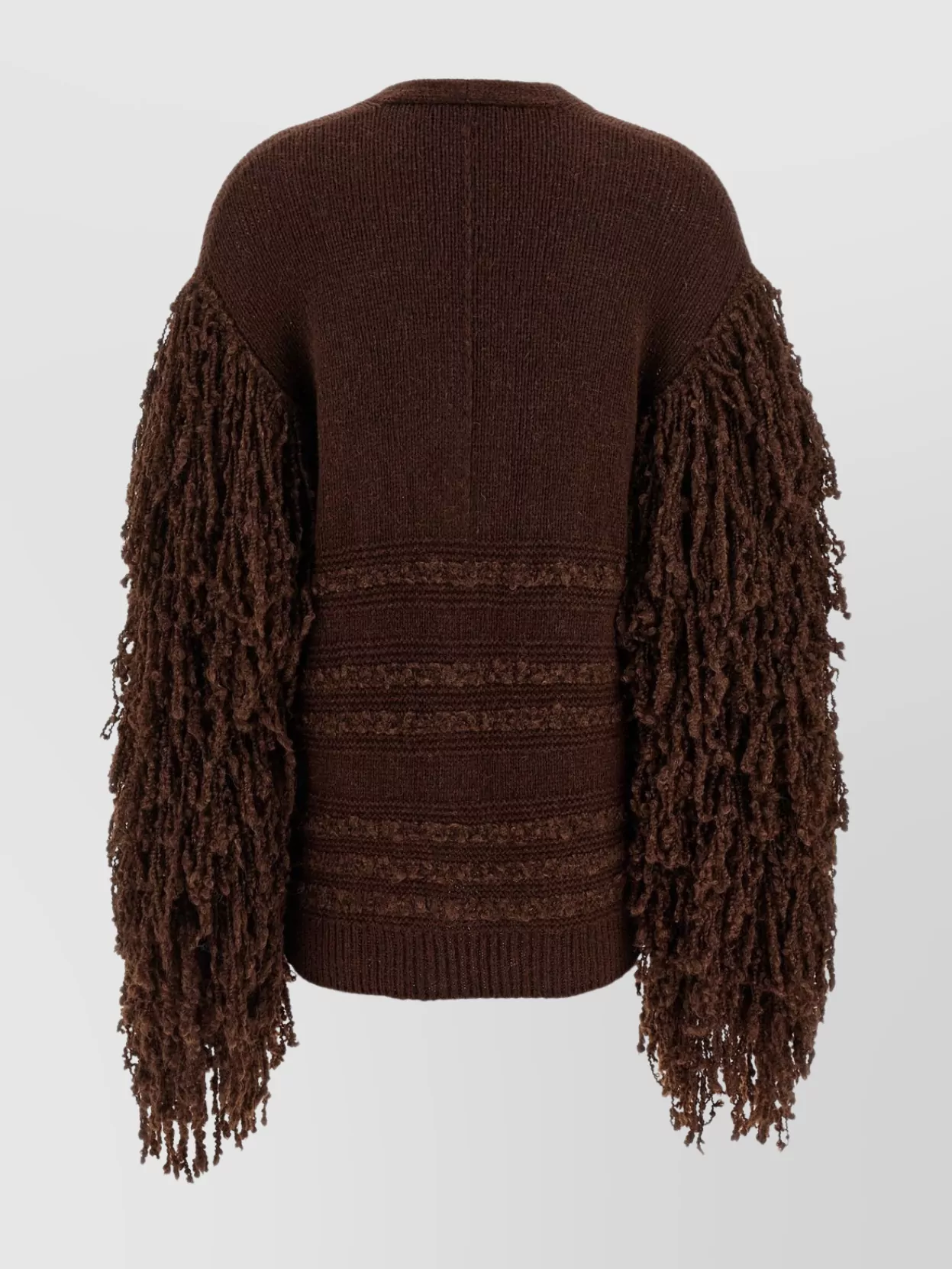 Fabiana Filippi Fringed Knit Cardigan Ribbed Hem In Brown