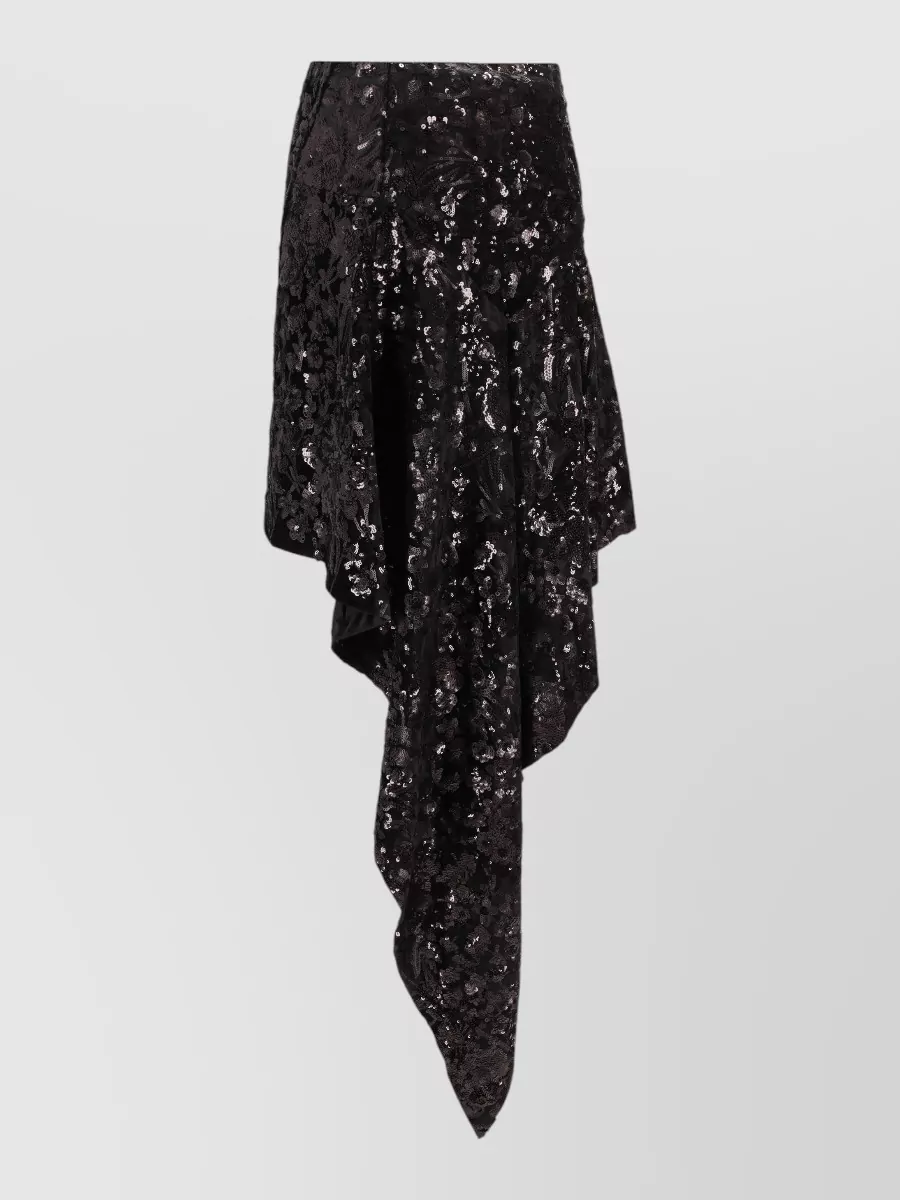 Niccolò Pasqualetti velvet floral sequin embroidered asymmetric skirt