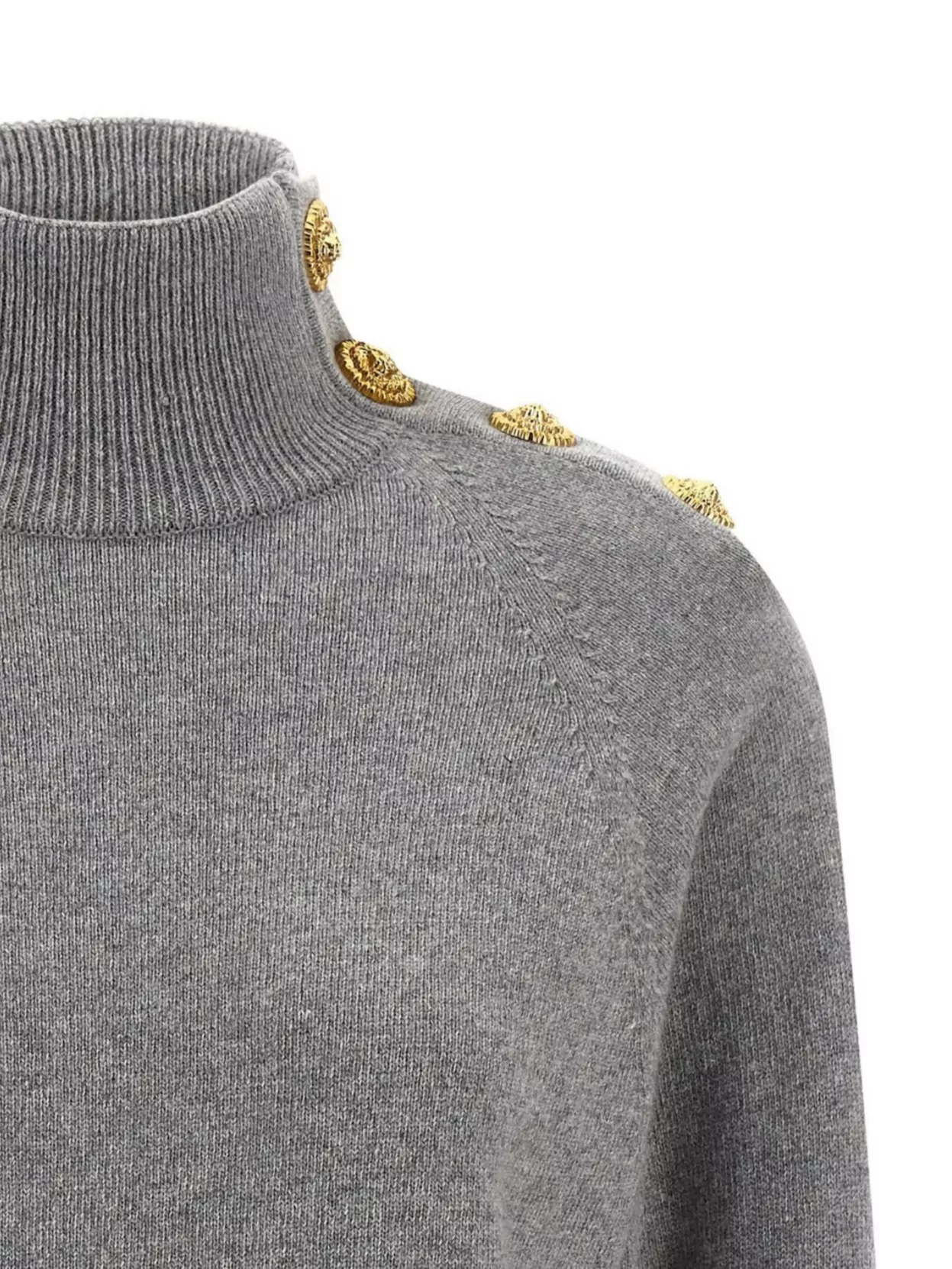 Balmain Cashmere Wool Turtleneck Dress Gold Button Detail