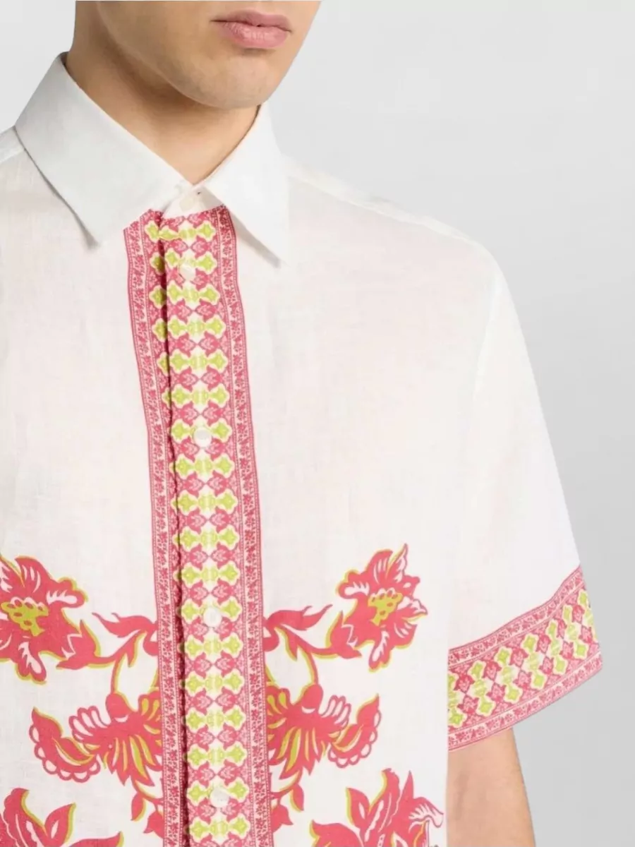 Etro Linen Oversized Floral Print Short Sleeve Shirt