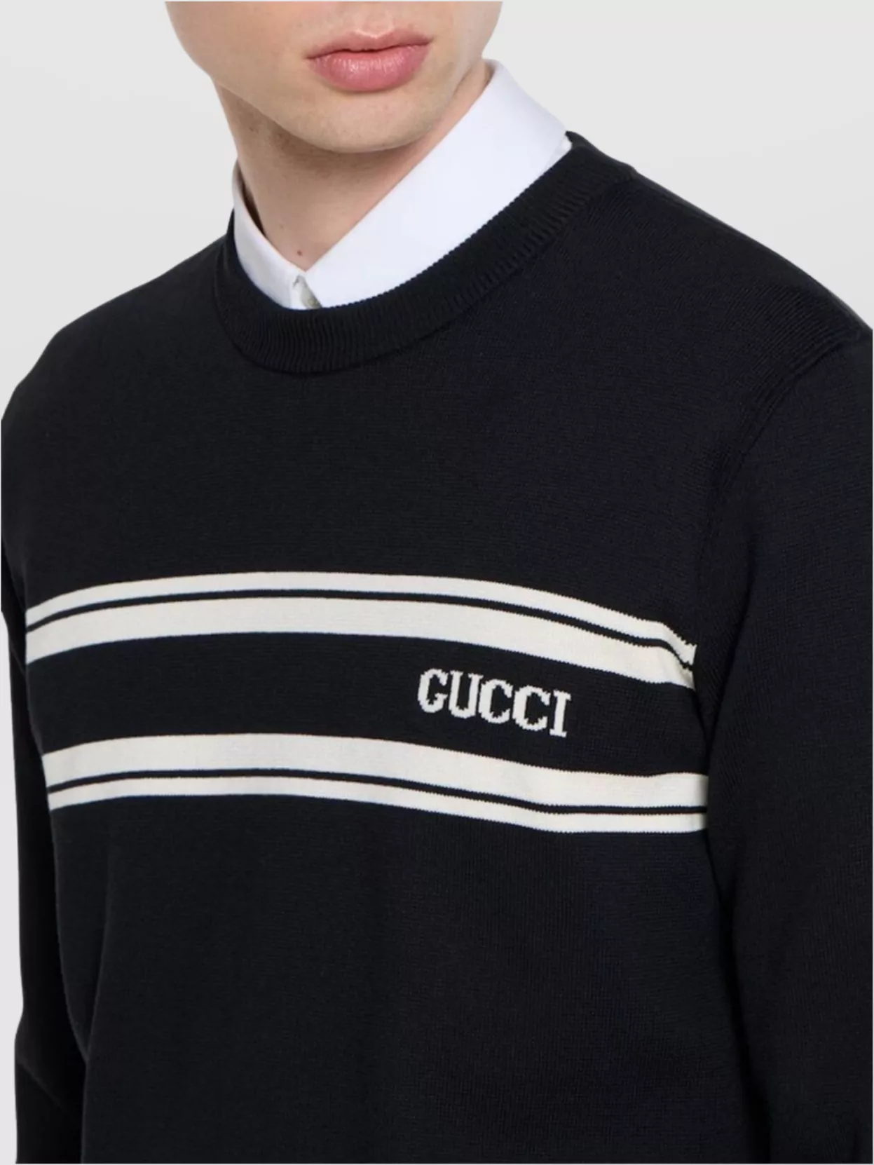 Gucci Men Silk And Cotton Sweater With Intarsia In Multi