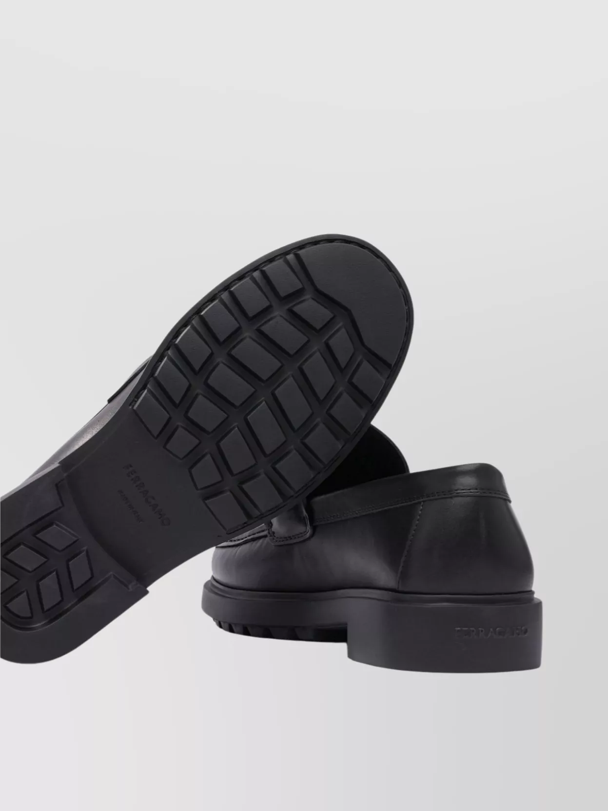 Ferragamo Chunky Sole Loafers Round Toe Metal Hardware