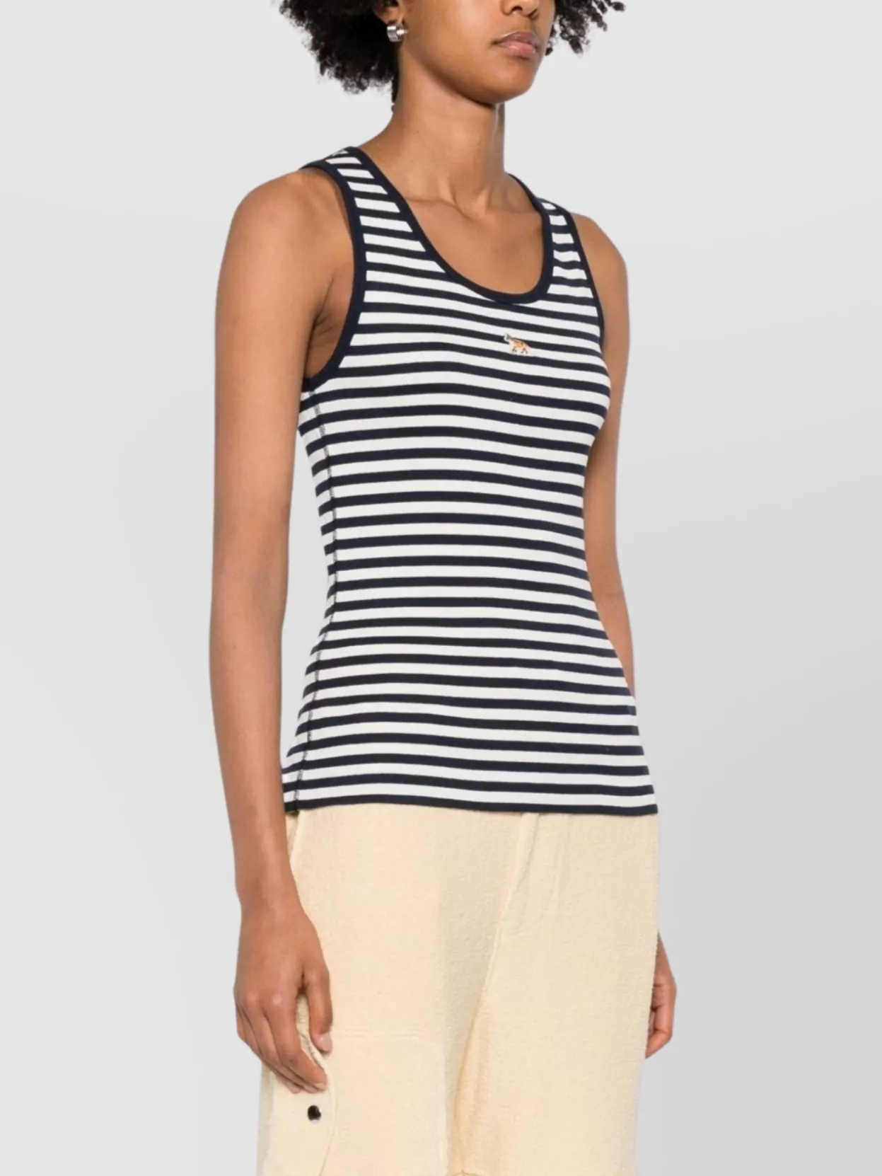 Maison Kitsuné Striped Cotton Sleeveless Top With Round Neck