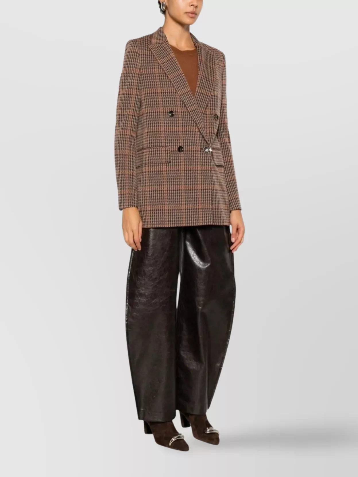 Max Mara Double Breasted Longline Check Jacket In Brown