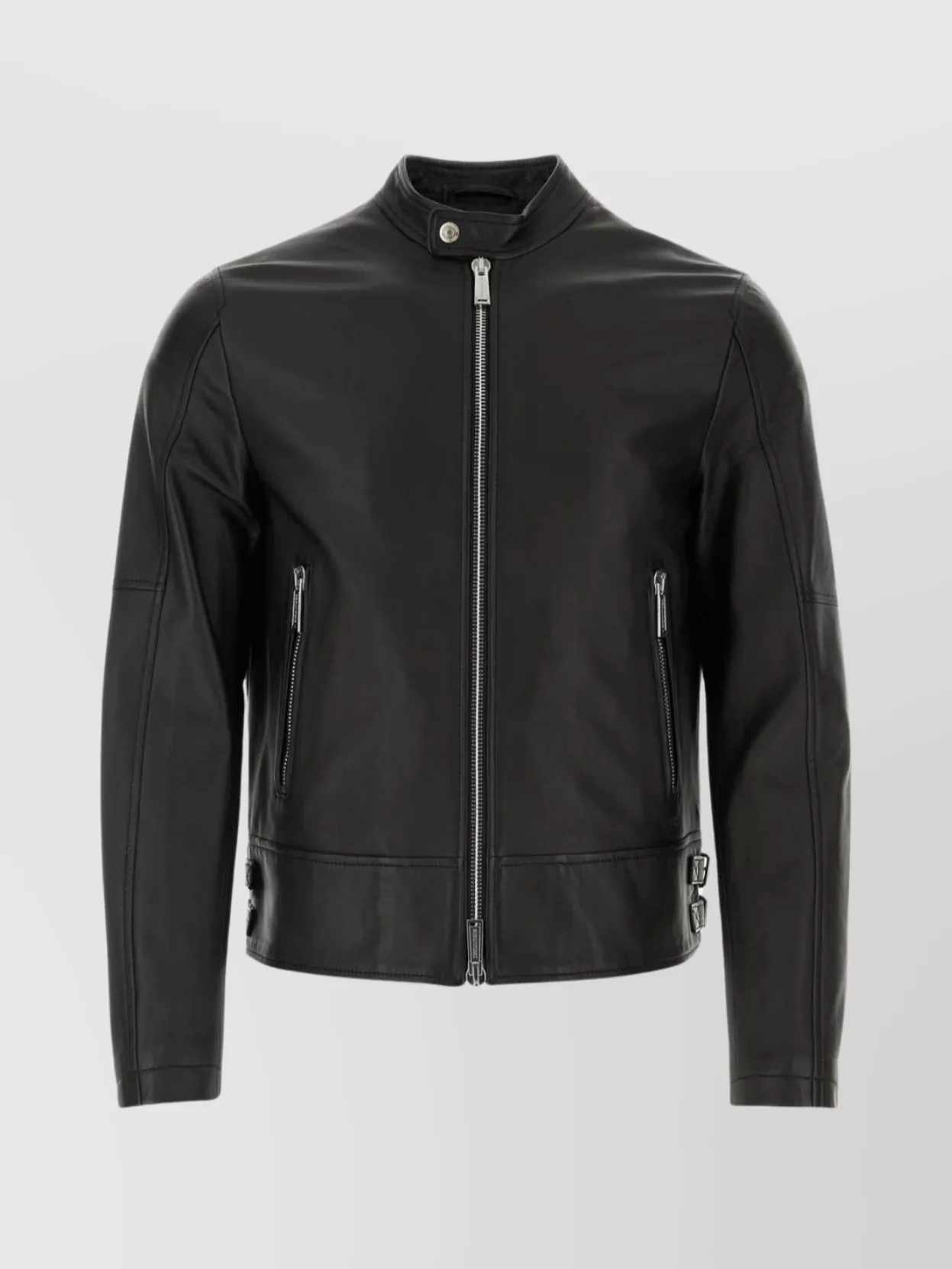 Shop Dsquared2 Snap Collar Leather Biker Jacket In Black